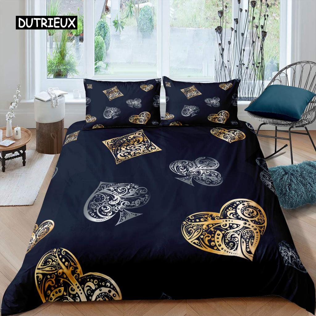 Poker King Queen Duvet Cover Modern Card Game Bedding Set Gamer Playing Comforter Cover Gambling Athletics Polyester Quilt Cover