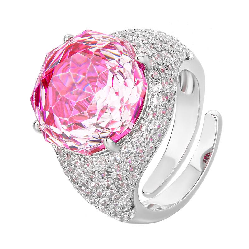 Jewelry Copper Bottom Gold-Plated Simulation Rose Cut Color Treasure Temperament Retro Ring Main Stone 14Mm