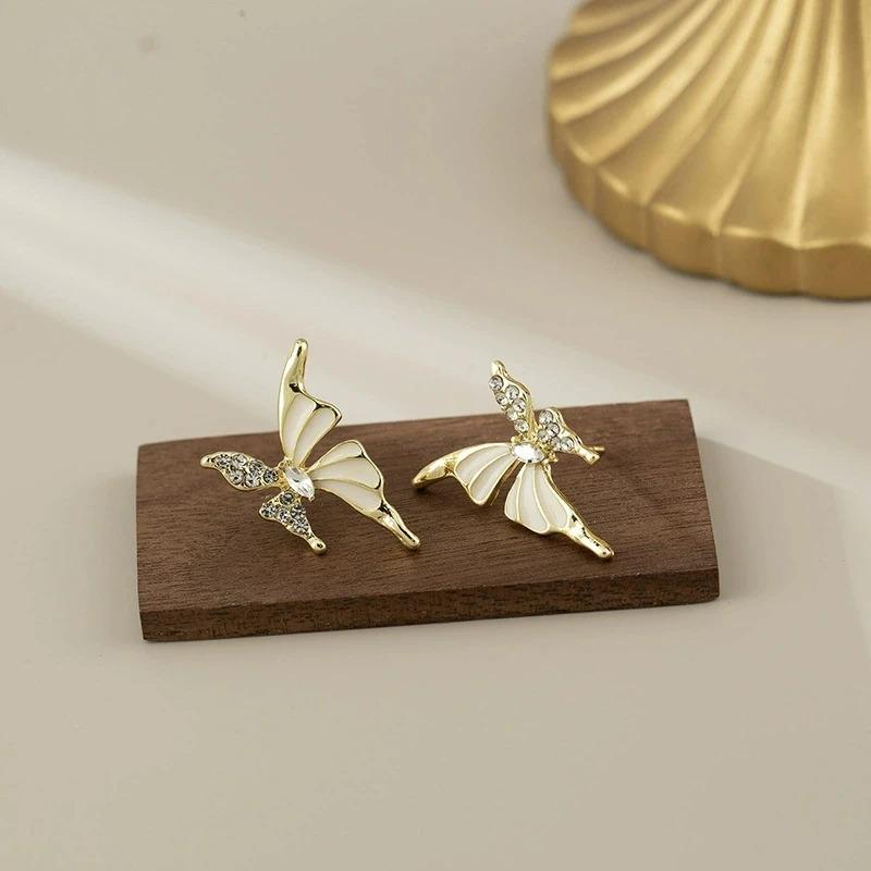 Enamel Butterfly Zircon Animal Stud Earrings for Women Girl New Trend Girl Korean Love Aesthetic Daily Life Minimalist Jewelry