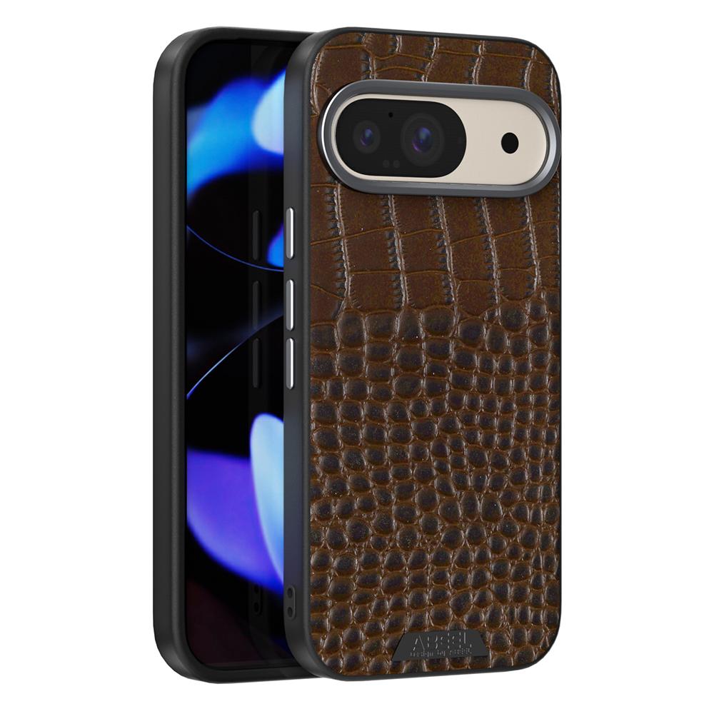 

ABEEL Чехол для Google Pixel 9 Pro/Pixel 9, совместимый с MagSafe, текстура крокодила, микро-тиснение, задняя крышка Coffee