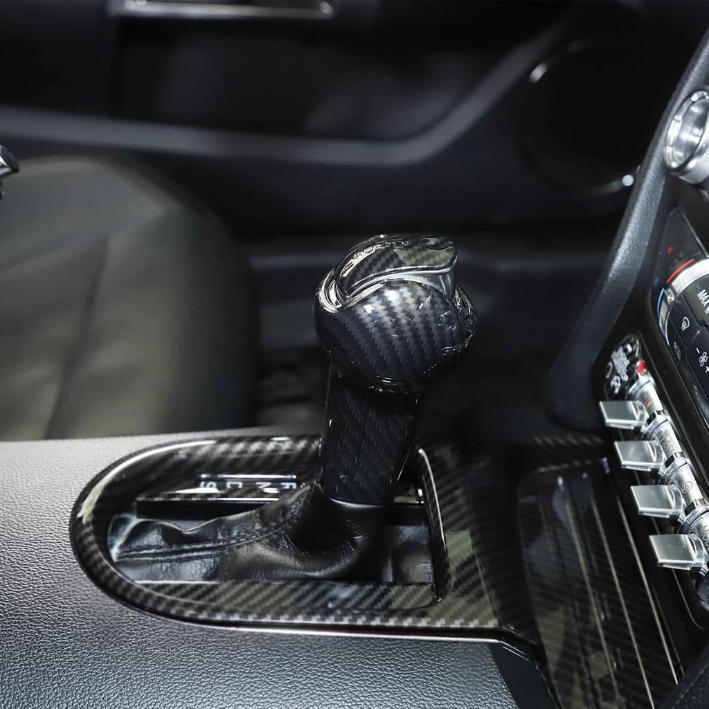 RT-TCZ Carbon Fiber Gear Shift Knob Cover Trim Interior Accessories for Ford Mustang 2015 2016 2017 2018 2019 2020 2021