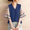 ZANZEA Women Casual V-Neck Splice Half Sleeve Loose Blouse