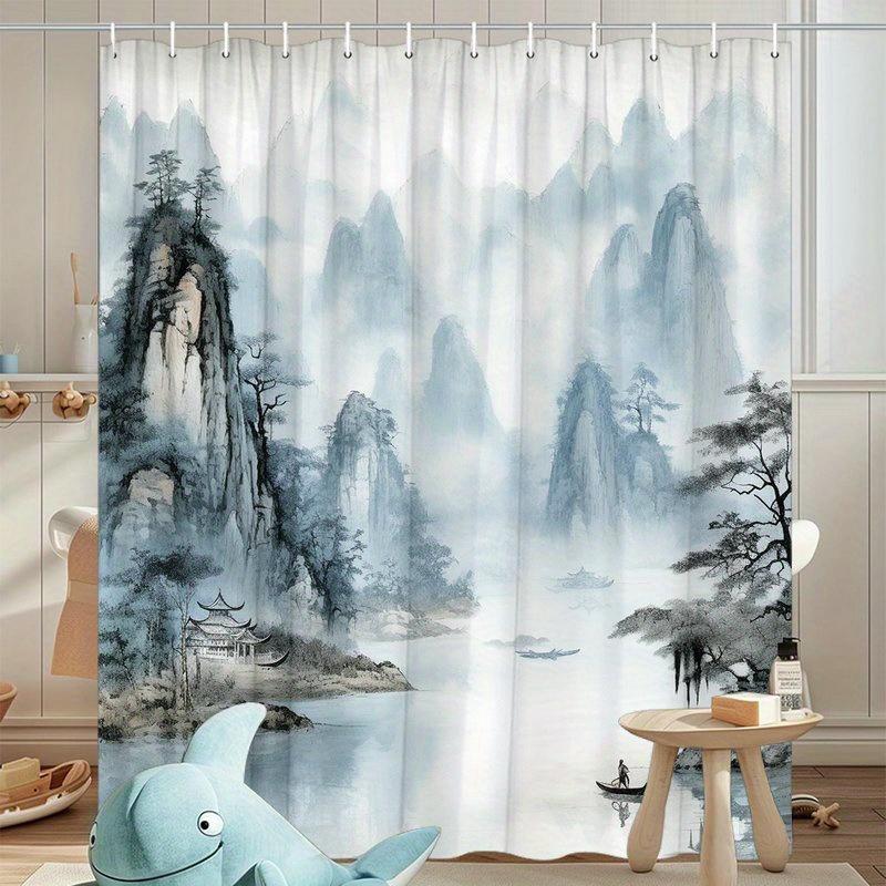 

Transform Your Bathroom with this Waterproof Shower Curtain Featuring a Serene Chinese Landscape for a Zen Experience 90x180cm