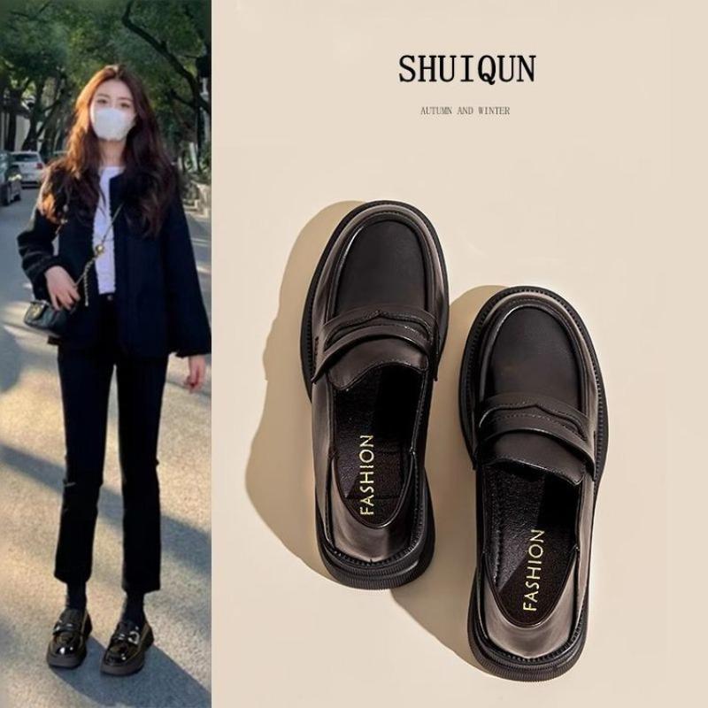Autumn small leather shoes women's new one-pedal single shoes small height-increasing thick-soled muffin