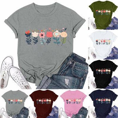 Dammode Casual Tryckt Rundhals Kortärmad T-shirt Topp T-shirts