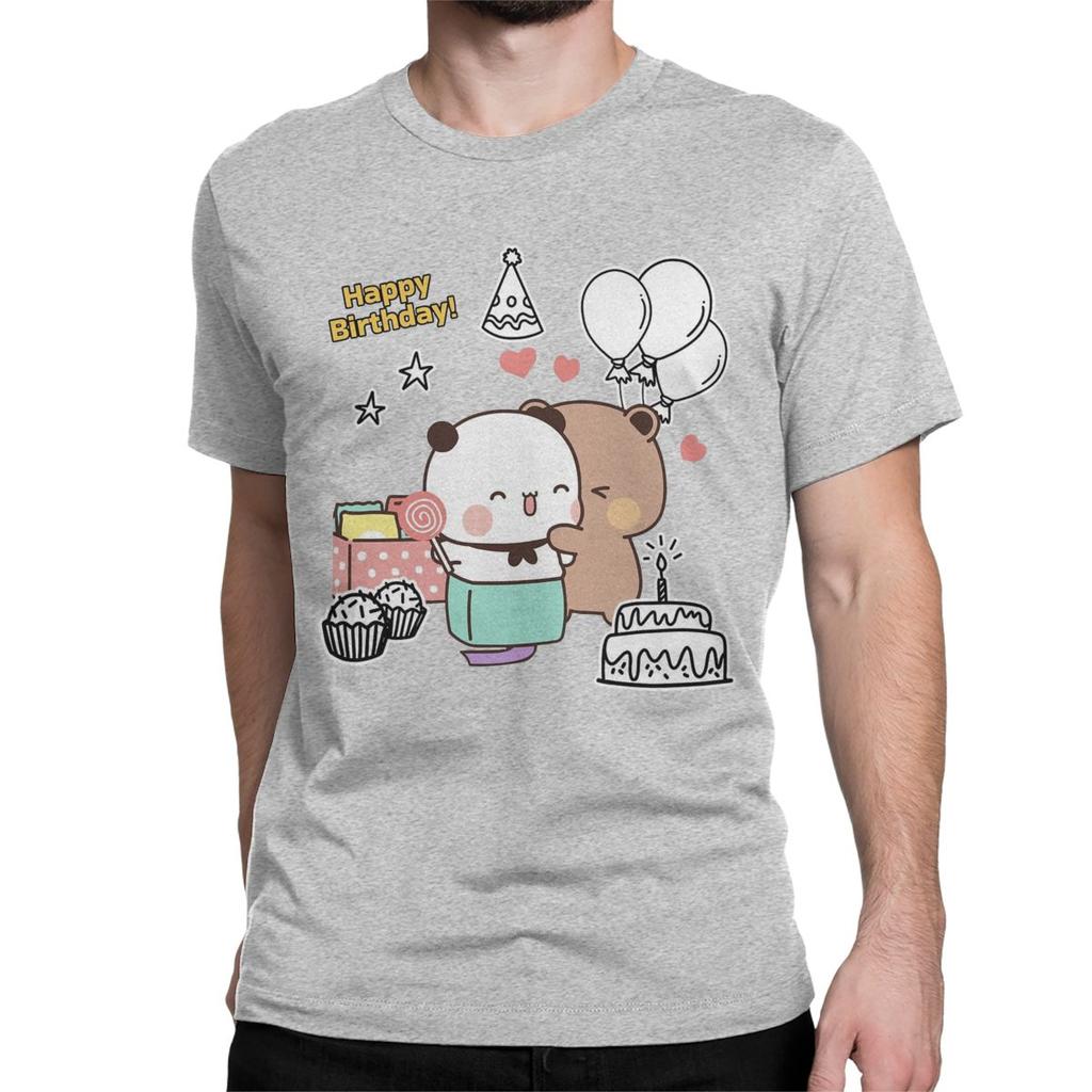 Leisure Happy Birthday Bubu Dudu T-Shirts Men Women Crew Neck Cotton T Shirt Panda Bear Short Sleeve Tee Shirt Plus Size Clothes