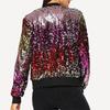 Women Casual Color Sequined Cardigan Jacket Zipper Open Front Jacket