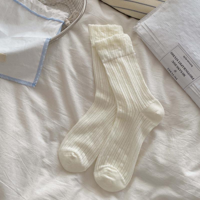 Female Spring and Summer Thin Hollow Lingge Floral College Wind Tube Stack Socks