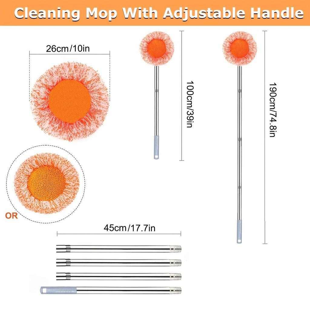 UNTIOR Cleaning Mop with Long Handle Round 360° Rotatable Removable High-rise Cleaning Supplies Household Ceiling Floor Cleaner