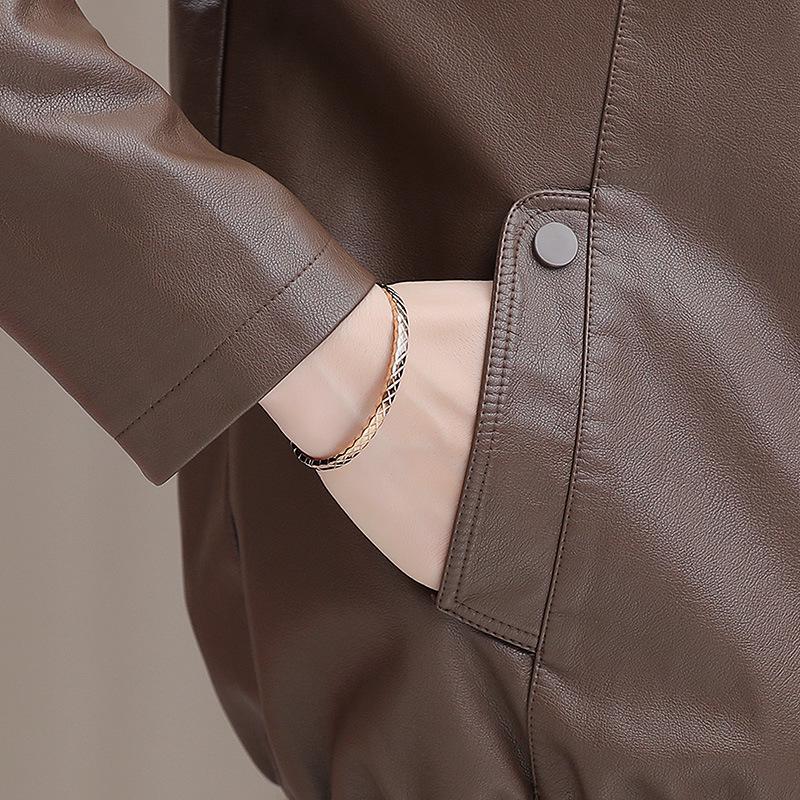 Spring & Autumn PU Leather Jacket for Middle-Aged Ladies - 2025 Style