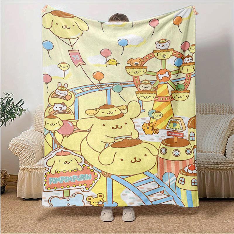 

1pc PomPom Purin s Carnival Adventure Cartoon Blanket Home Decorative Throw Gift for Family and Friend, Perfect for Couch Bed Living Room Bedroom Offi 130x150cm