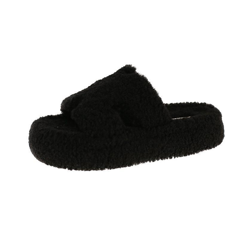 

2025 Versatile font flat-bottomed lazy hair trawling niche new H autumn and winter head casual fluffy slippers female red square 40 чорний