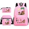 New Kapibara Student School Bag Fashion Popular Backpack Shoulder Bag Pencil Bag Three-piece Set