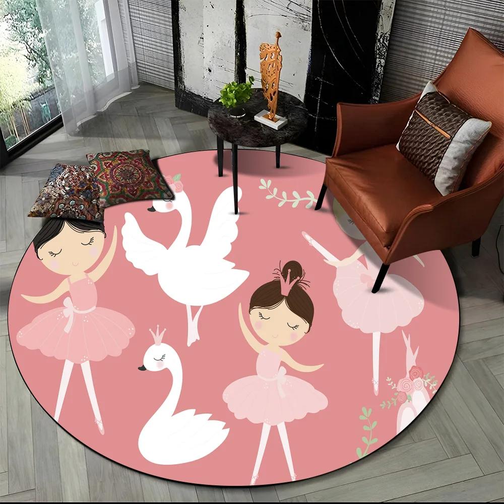 Cartoon Ballet Girl Round Carpet Fairy Ballerina Unicorn Rug for Living Room Bedroom Child Room Decor Doormat Non-slip Floor Mat