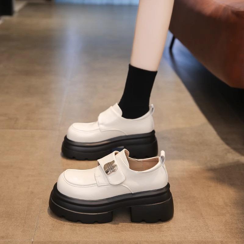 First layer cowhide~ thick-soled muffin small leather shoes women's shoes new spring and summer versatile height-increasing high-heeled loafers