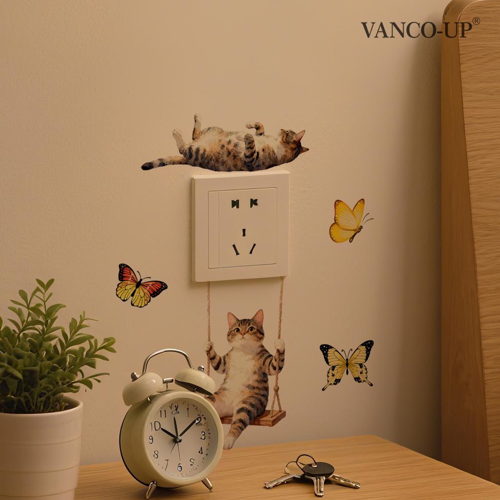 Self-adhesive Cartoon Animals Flowers Butterflies Switch Wall Stickers Puppy Kitten for Bedroom Living Room Home Decor
