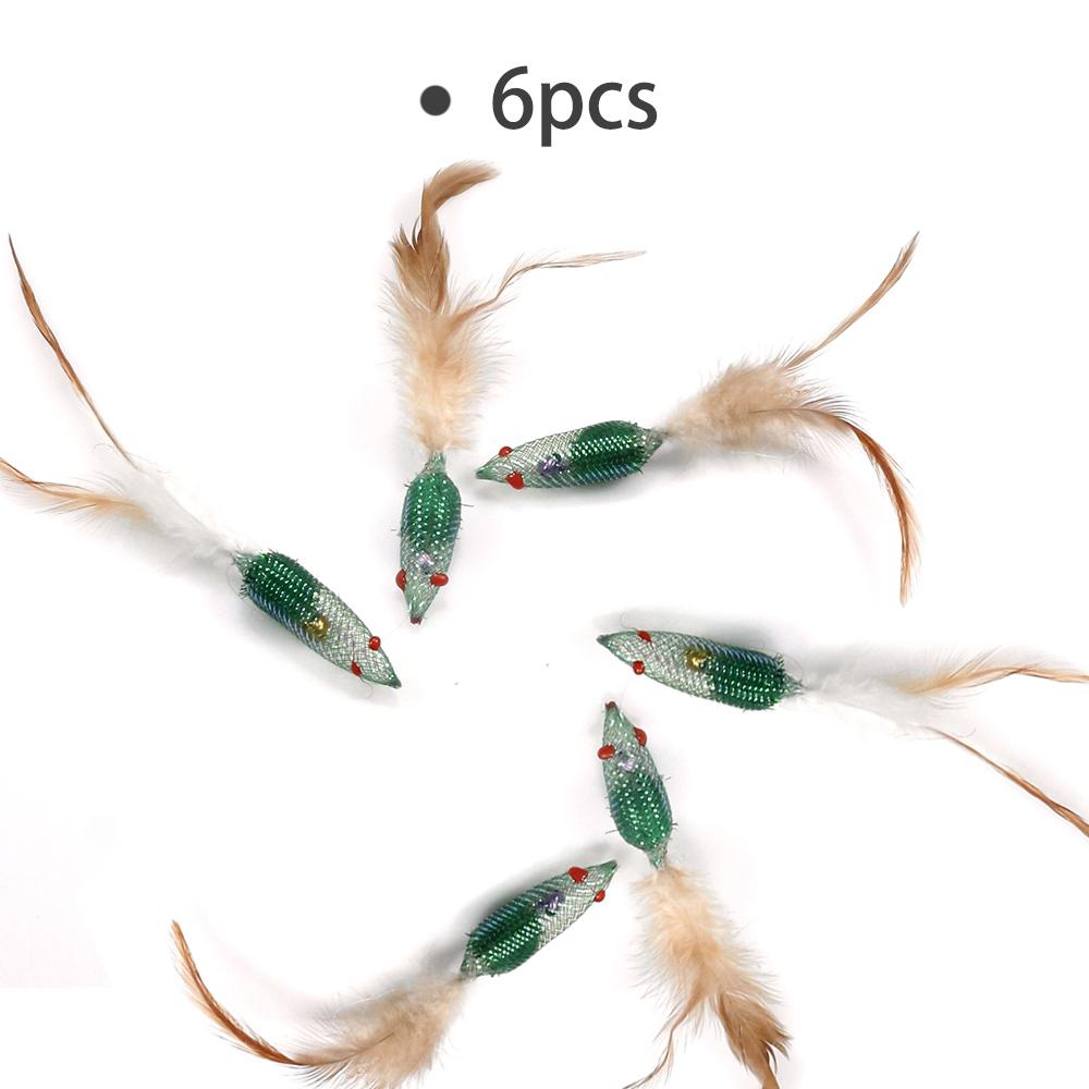 

6pcs Green Mouse Feather Cat Toy Interactive Pet Toys For Kitten