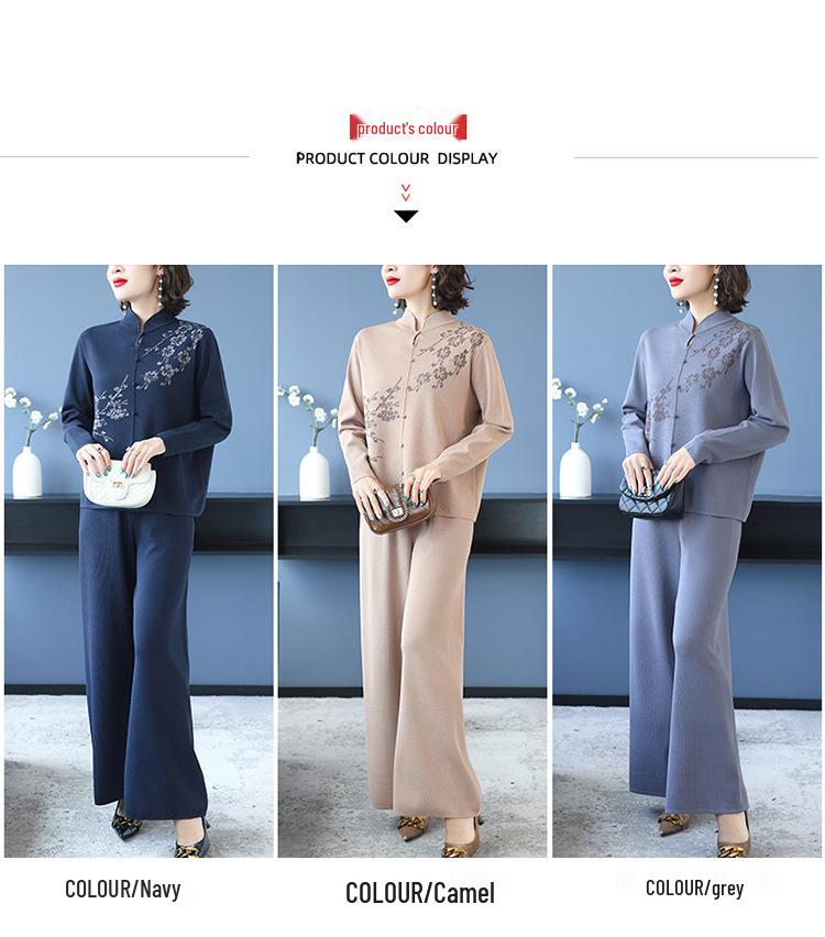 Herbst 2025 Damen Lässiges Strick Zweiteiler-Set: Lässiges Oberteil & Weitbeinige Hosen für Mütter mittleren Alters