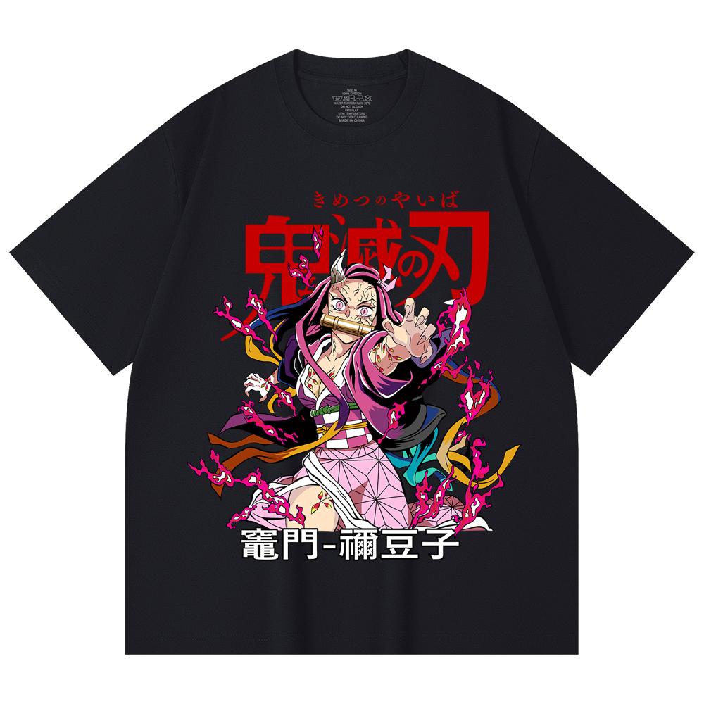 230 g/m² 100% Baumwolle Demon Slayer V72 Nezuko Aufdruck Unisex Schweres Baumwoll-T-Shirt