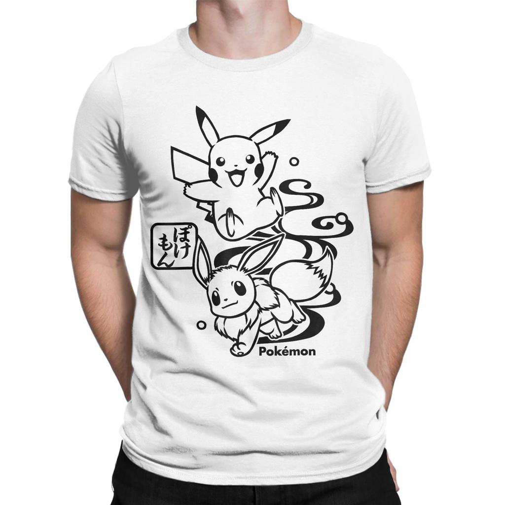 Pokemon Pikachu And Eeevee Wagara Pattern TShirt Summer  Harajuku T Shirts Male Cotton O Neck Plus Size 5XL Tees Short Sleeve