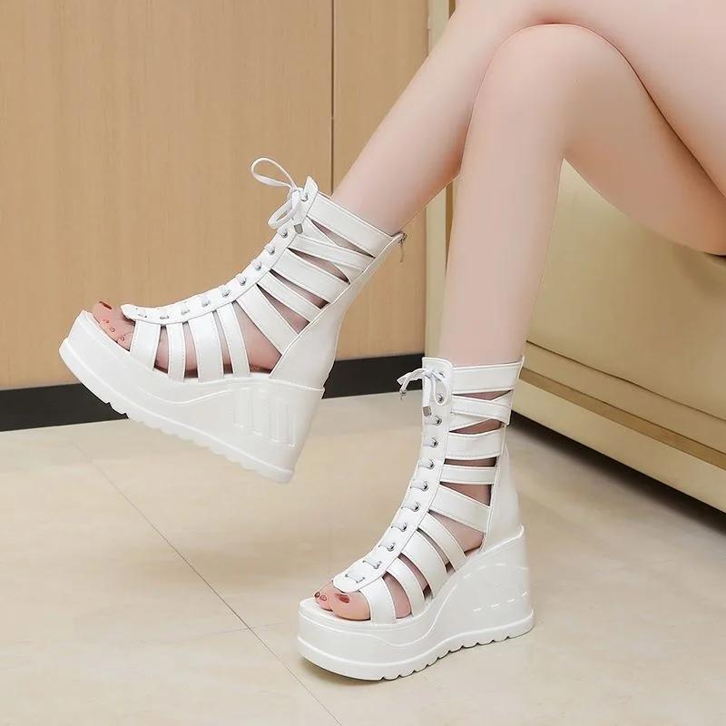 Fashion Women Wedges Sandals High Heels Gothic Punk Summer Platform Shoes Woman Comfort Strappy Zip Buckle Fashion Casual Women Boots