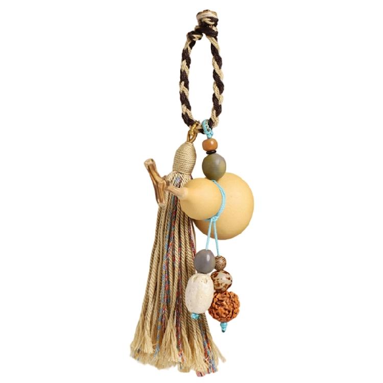 Portable Travel Keychain Designed with Lightweight Woven Gourd and Tassels Detail Handmade Keyring Accessory