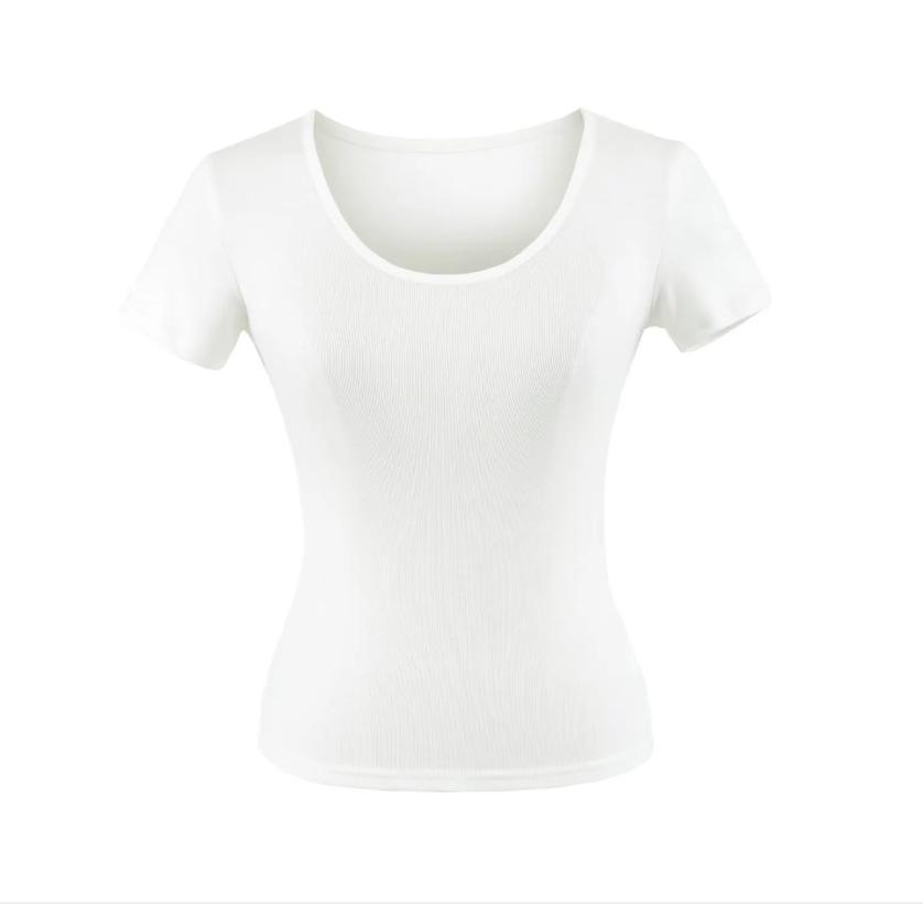 U-neck slim-fit short-sleeved T-shirt women's summer new American Spice Girl solid-color thin slim-fit slim bottom top