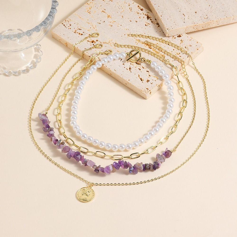 Elegant Colored Stone Necklace Exquisite Clavicle Chain Adjustable Pearl Beaded Necklace  Party
