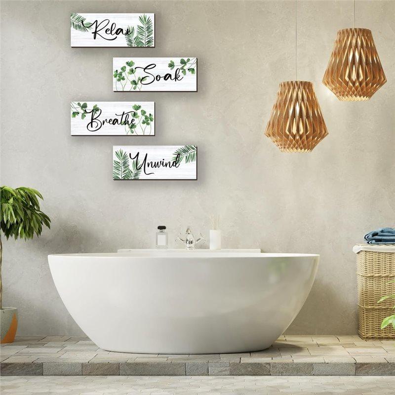 B97A-Home Decorative Arts-Wooden Bathroom Wall Decoration 4Pcs Farmhouse Style