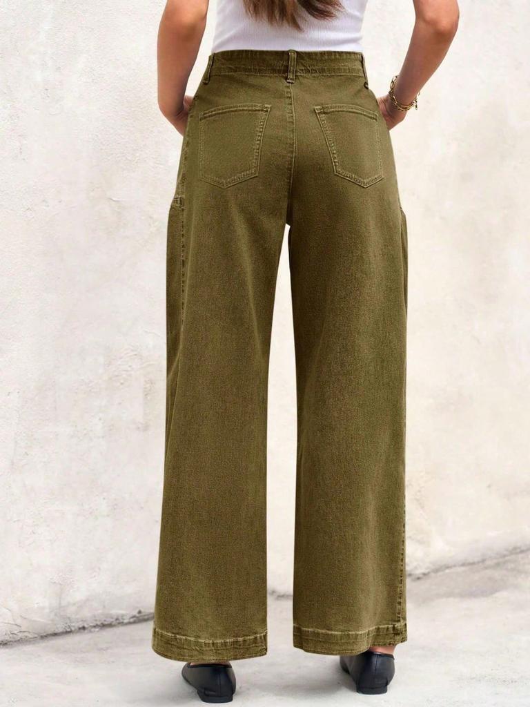Women's High Waist Wide Leg Jeans Stretch Denim Baggy Loose Fit Pants with Pockets