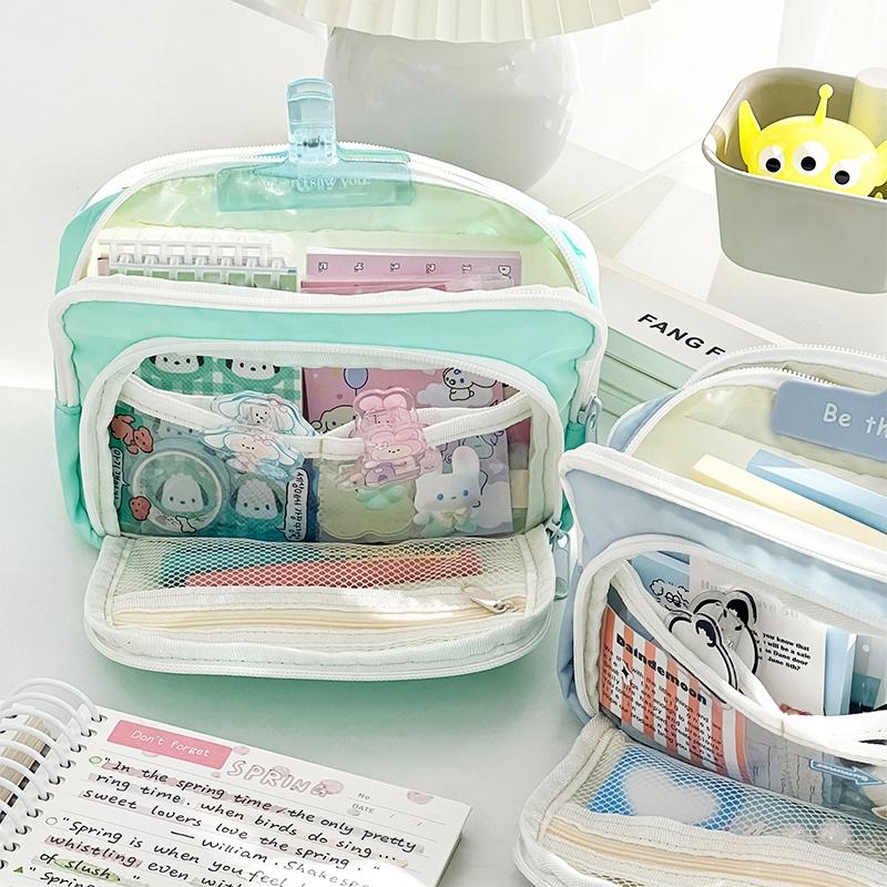 Macaron Color Pencil Case Pen Bag Dual Layer Front Open Pocket Storage Pouch for Stationery School