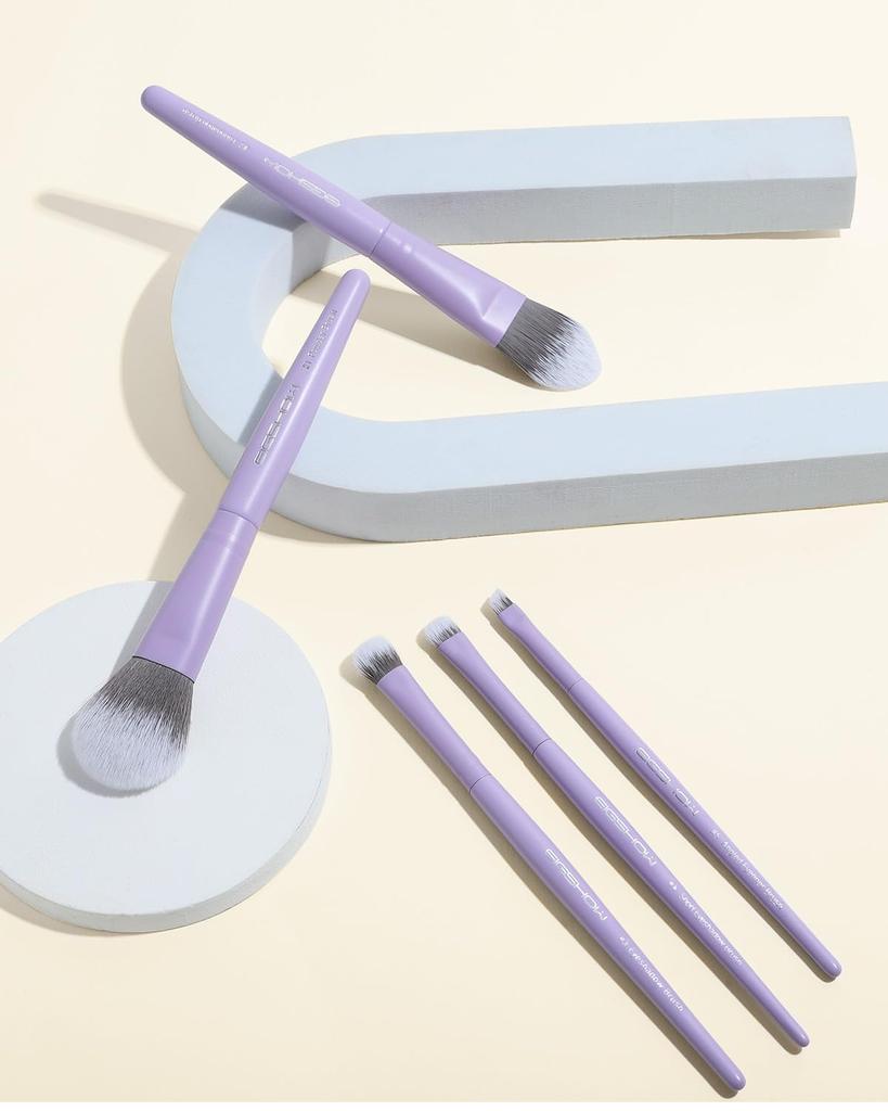 EIGSHOW Makeup Brush Professional Silver Ion Super Soft Fiber for Everyday with Portable Case 5-Piece Set, Grade, Treatment, Wool, Makeup, (Purple)