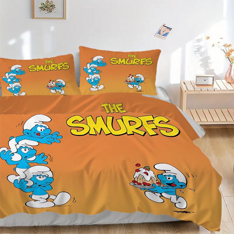 Smurf Smurfs Print 3Pcs Bedding Setduvet Cover With 2 Bedropillowcase Home Birthday Gift