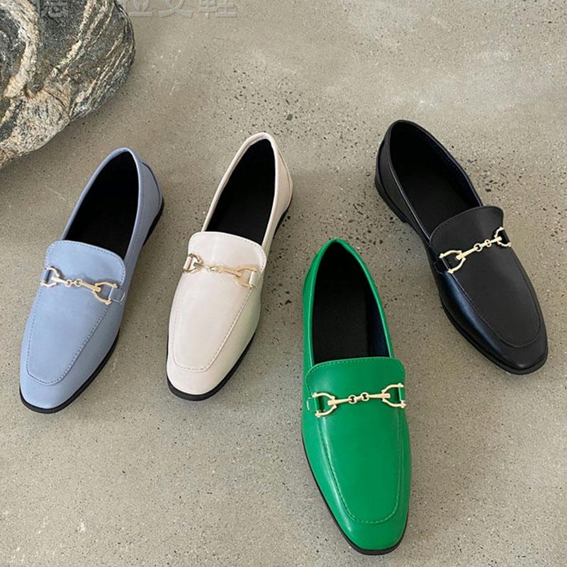 Fashion Comemore 2025 Spring Women Slip On Loafer Spring Fashion Ladies British Metal Flat Shoes Pumps Female Green Casual Leather Flats