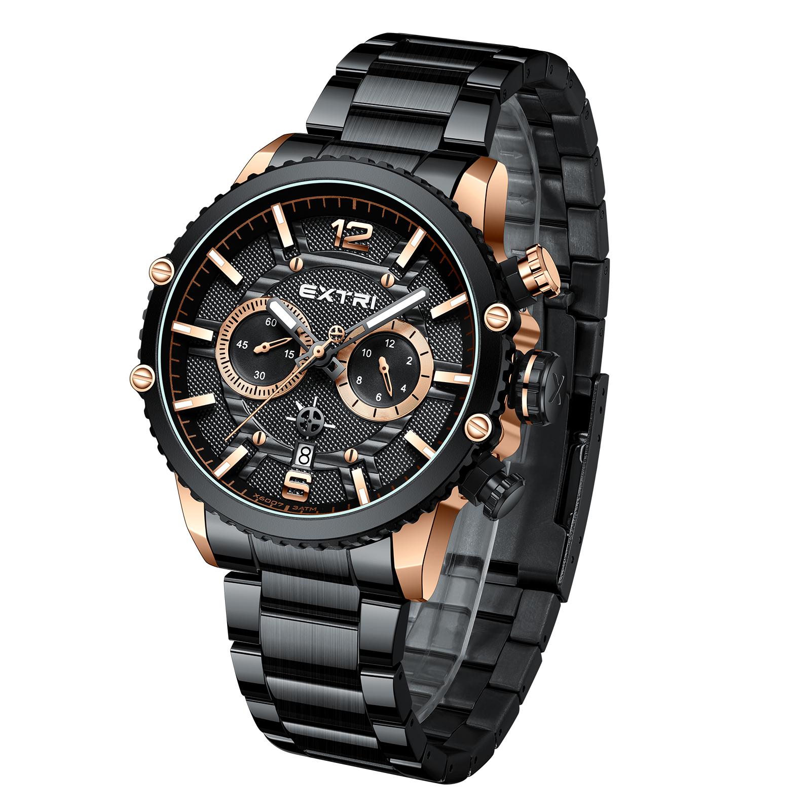 

Классические мужские деловые часы Модные кварцевые часы Хронограф Водонепроницаемые часы Большой циферблат Мужские часы Роскошные часы чёрный/розового золота
