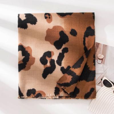Eșarfă Nouă Moale și Călduroasă Imitație Cașmir cu Imprimeu Leopard și Ciucuri Șal Eșarfă de Damă High-End