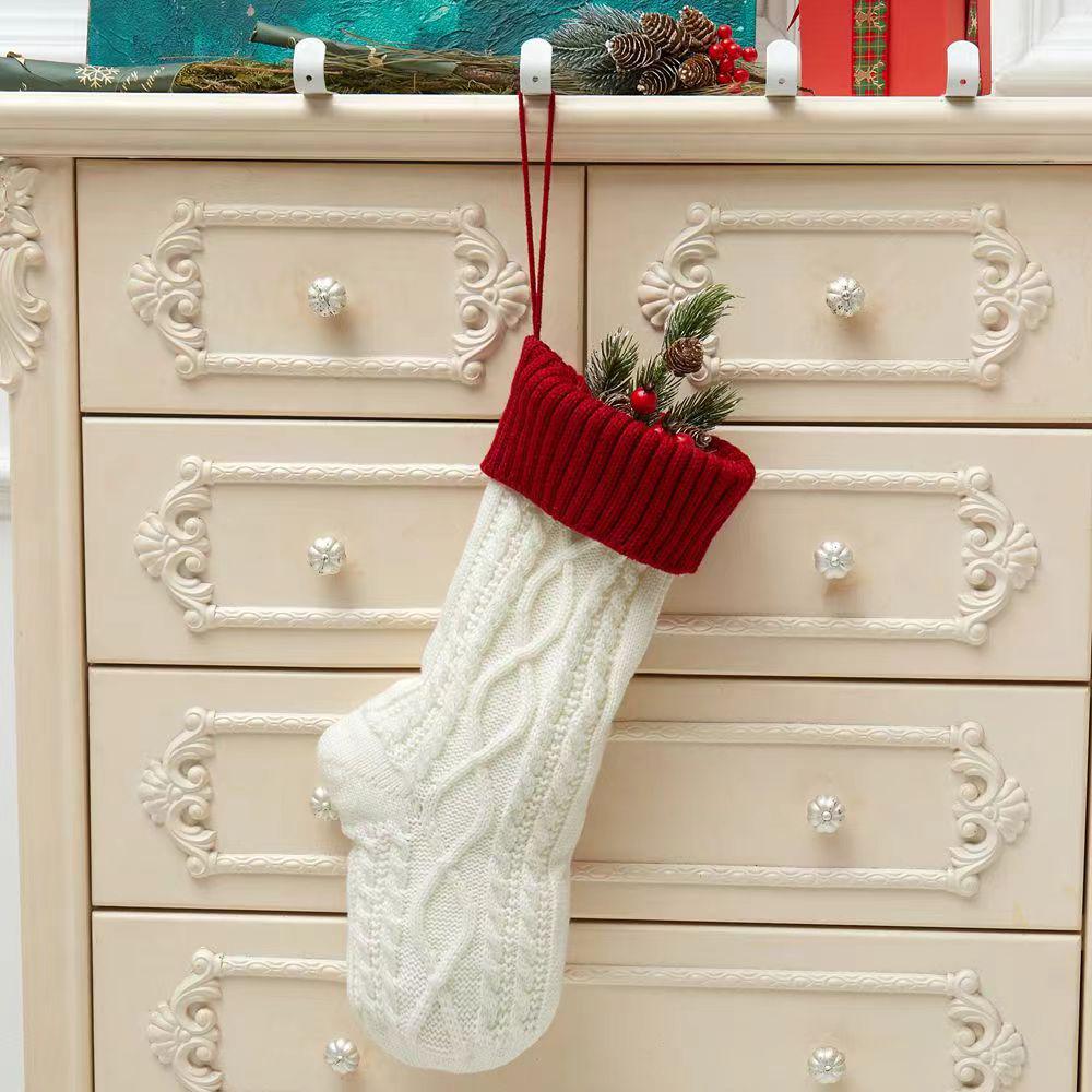 New Colorblock Knit Wool Christmas Ornaments & Kids' Bedside Stocking Gift Bag
