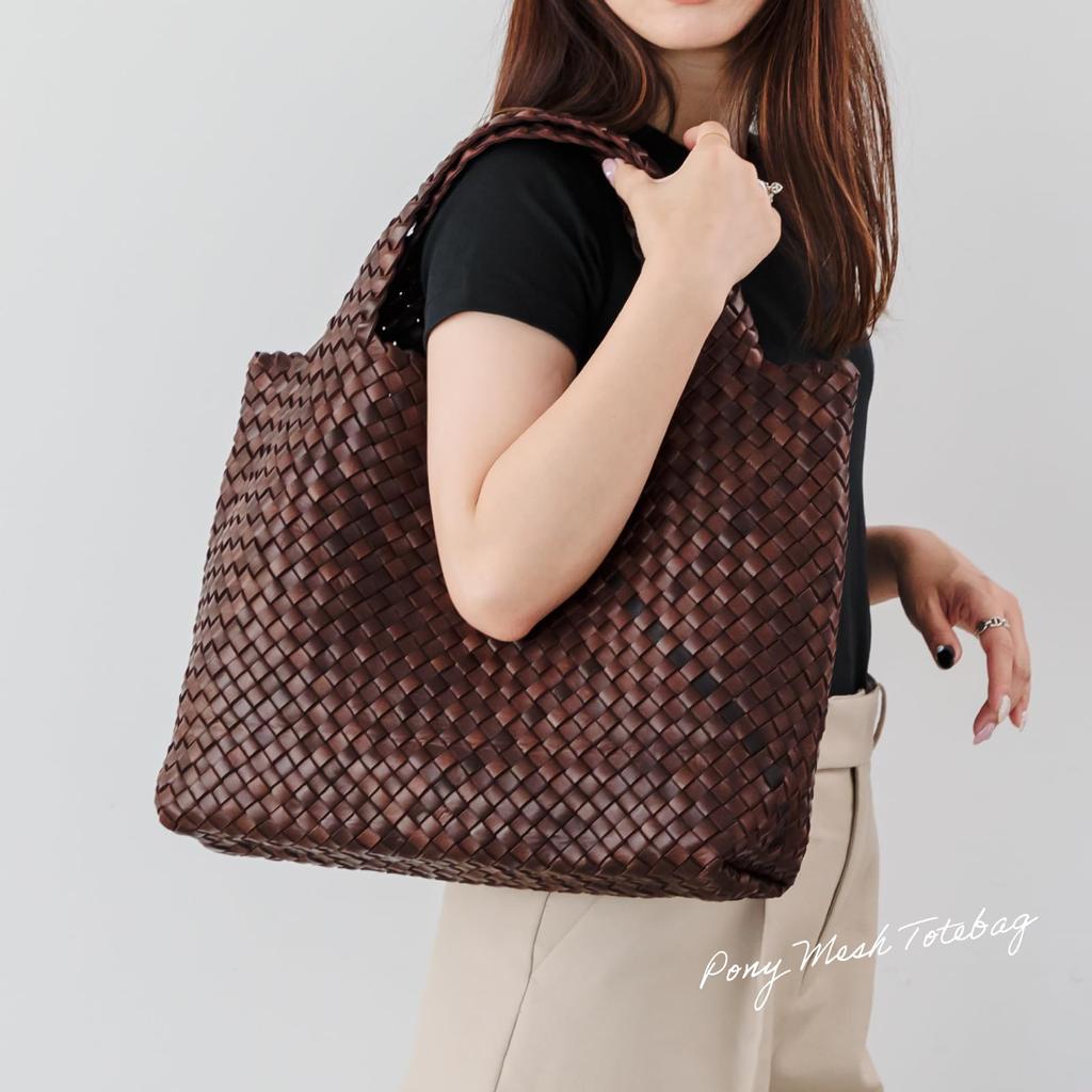 Imai Taška od roku 1977 Pony Mesh Velká Tote Pravá Koňská Kůže Japonský Den Úcty ke Starším 33548 - Taška, Kůže, Kůže, Dámská, Dárek, (Čokoláda)