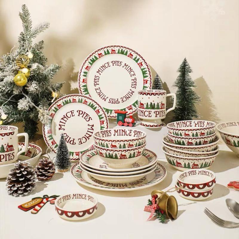 

Керамические тарелки серии Christmas Миски для риса Салатницы Десертные тарелки Большие суповые миски Кружки с высокими ножками Рыбные тарелки