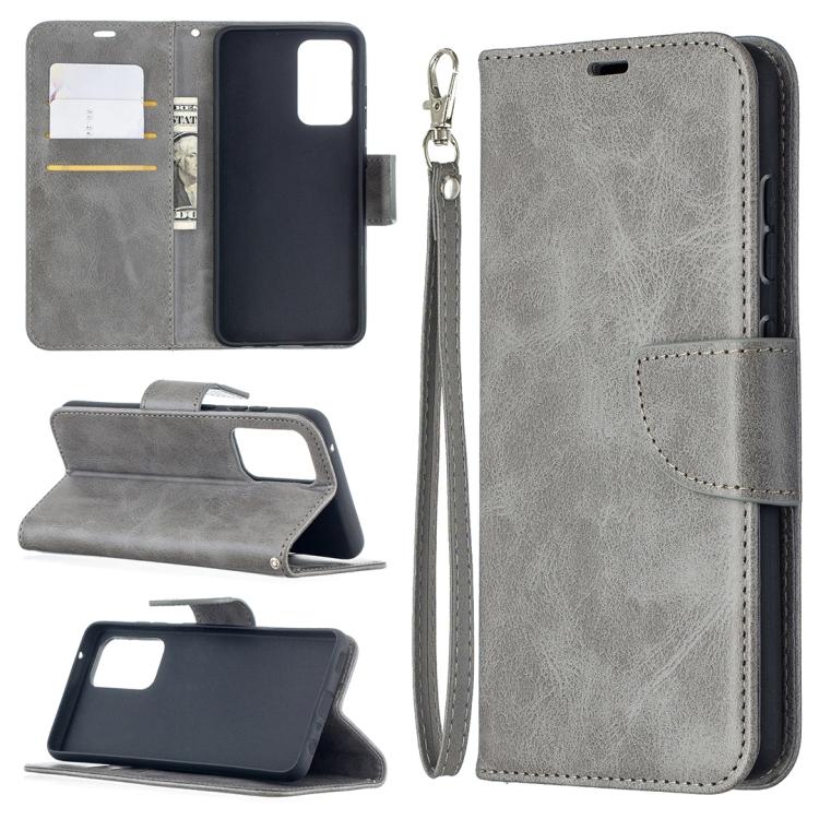 

For Samsung Galaxy A52 5G Retro Lambskin Texture Pure Color Horizontal Flip PU Leather Case with Holder & Card Slots & Wallet & Lanyard(Grey) For Samsung Galaxy A52 5G темно-сірий колір