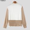 INCERUN Men Long Sleeve Patchwork Open Front Casual Party Shirts Tops