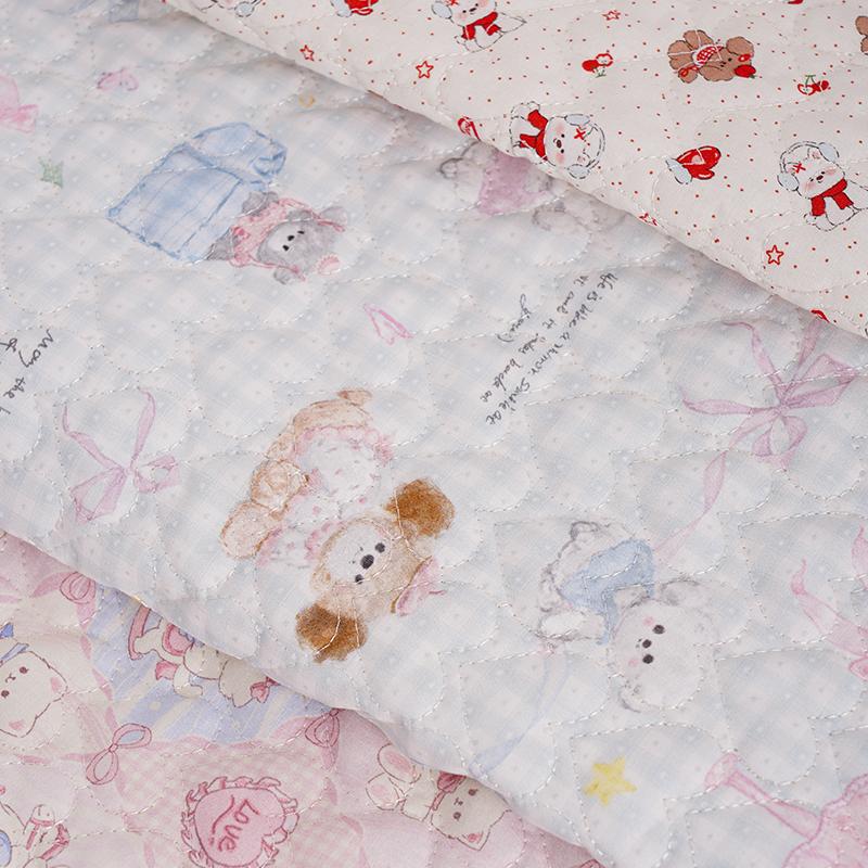 0.5m/1m Cartoon Printed Heart-shaped Quilted Cotton Fabric For Sewing Gloves Children's Cotton Jackets Makeup Bags DIY Fabric