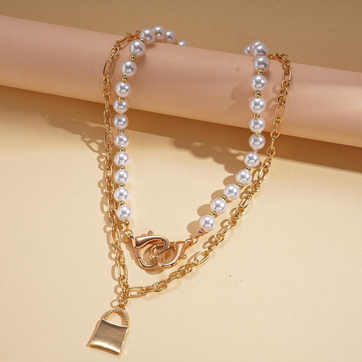 Imitation pearl beaded love bag double pendant sweater chain personalized necklace