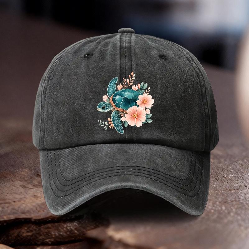 Pc Adjustable Hat with Turtle Floral Print Pattern Unisex Ideal Gift for Outdoor Activities Beach Vacation Travel Adventure