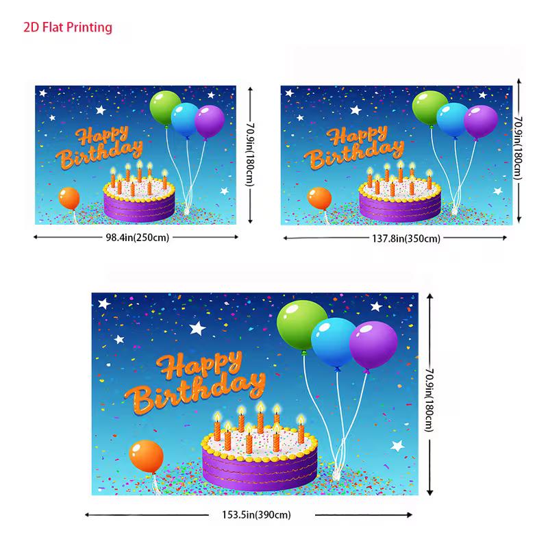 2D Birthday Cake Balloon Backdrop 2D Confetti Star Photo Background for Themed Shoot