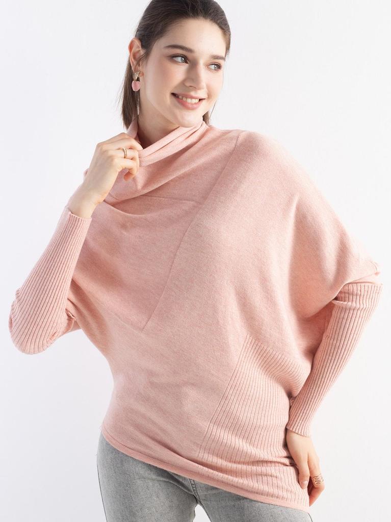 Korean Irregular Wool Patchwork Batwing Sleeve Sweater - Women's Autumn/Winter Loose Knitwear