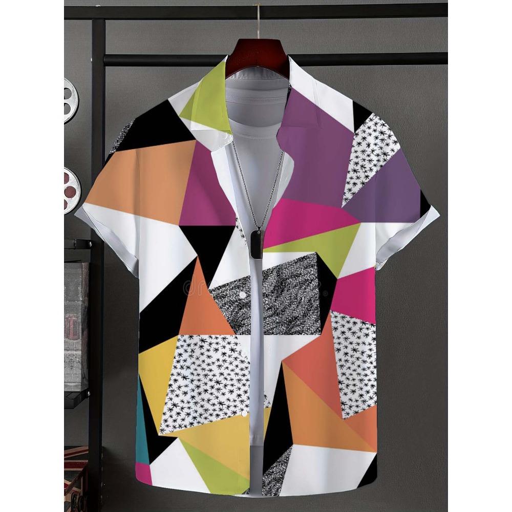 

Мужская рубашка с новым полосатым узором в стиле пэчворк, застегивающаяся на пуговицы, модная и повседневная новая рубашка унисекс, рубашка с короткими рукавами и воротником-стойкой 5XL