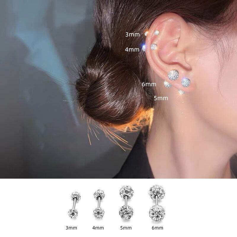 Double-headed Diamond Earrings for Men and Women, Fashionable Twist-on Buckle, Anti-round Beads, Shambhala Ear Bone Studs, Ear Piercings