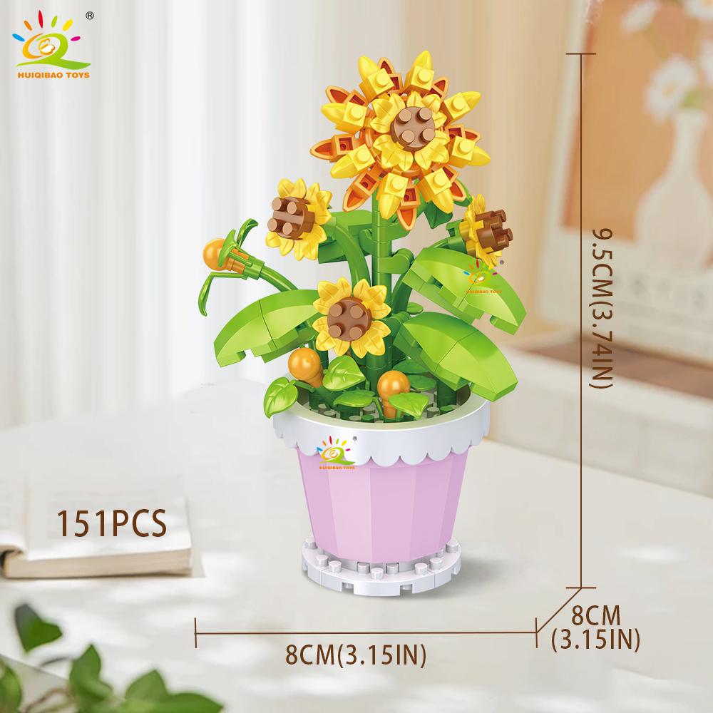 Non-Toxic Moc Eternal Flower With Pot Micro Building Block Diy Sunflower Rose Bouquet Mini Model Brick Toy Home Desk Decoration