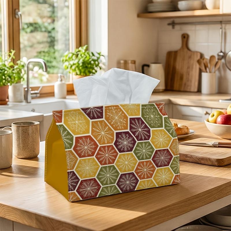 1pc Mid-Century Modern Tissue Box - Hexagon Starburst Geo Napkin Storage Box, Suitable for Rolls/Facial Tissues/Single Sheets, Multi-Functional Storag